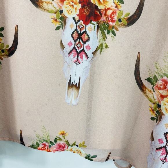 Show Me Your Mumu Size Small Long Sleeve Bull Head Skull Print Jamie Tunic Top - Picture 3 of 6